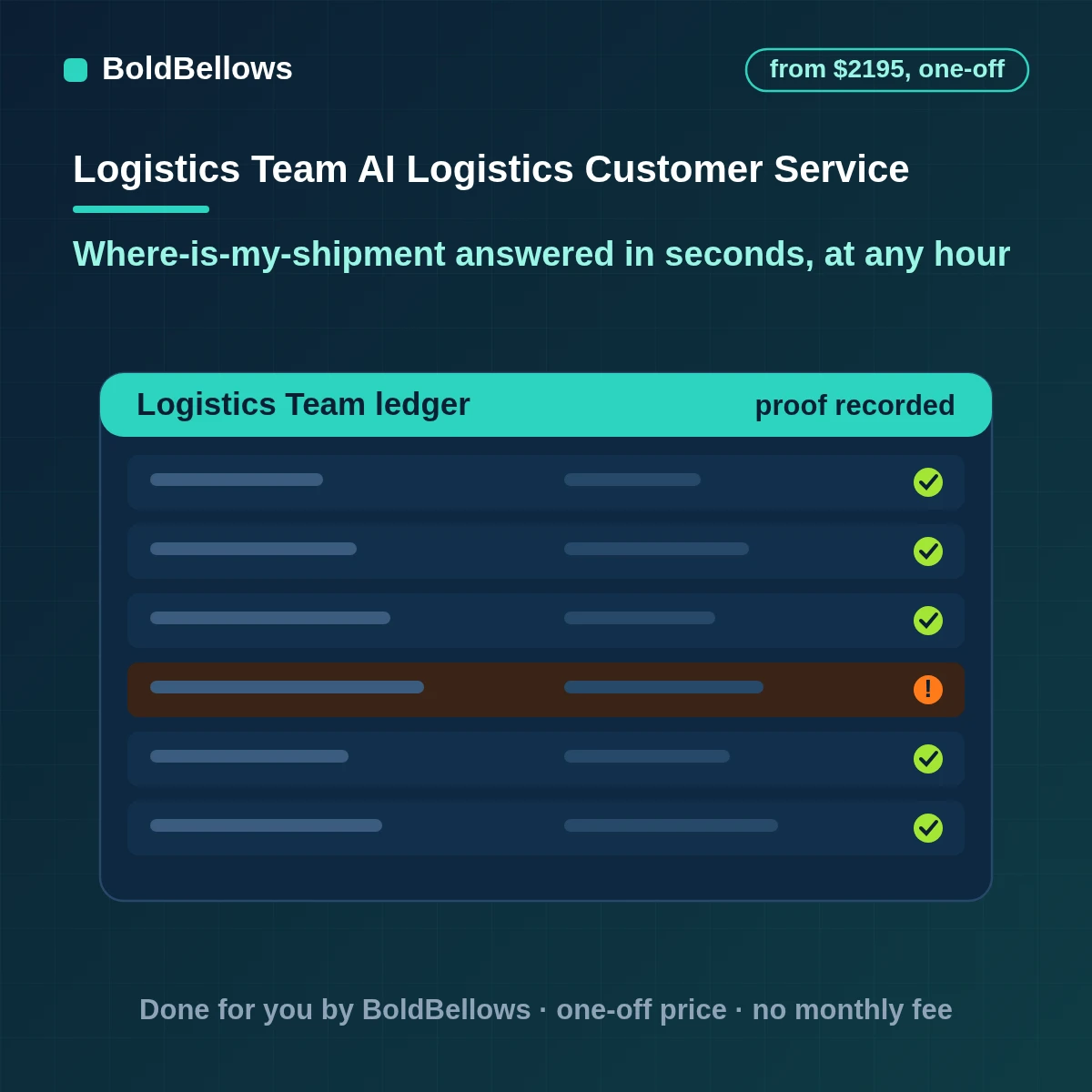 Logistics AI customer service agent answering shipment questions from live data and handing off cases, built by BoldBellows