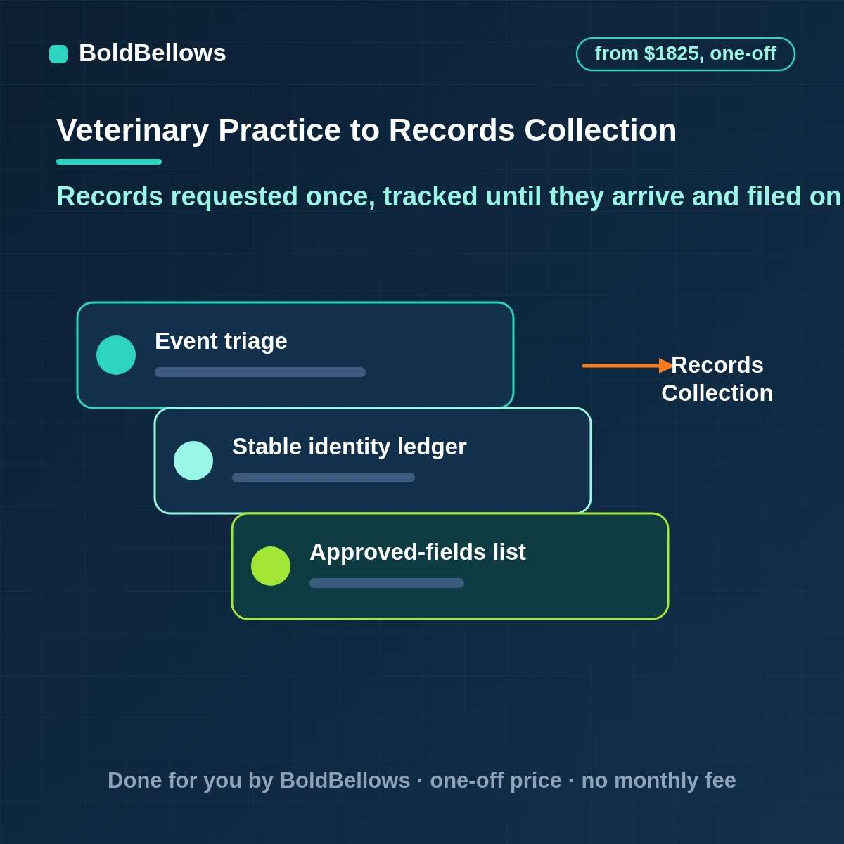 Veterinary medical record collection automation that checks the owner's release, tracks each requested document, matches arrivals to the right pet and leaves outgoing releases to staff, built by BoldBellows
